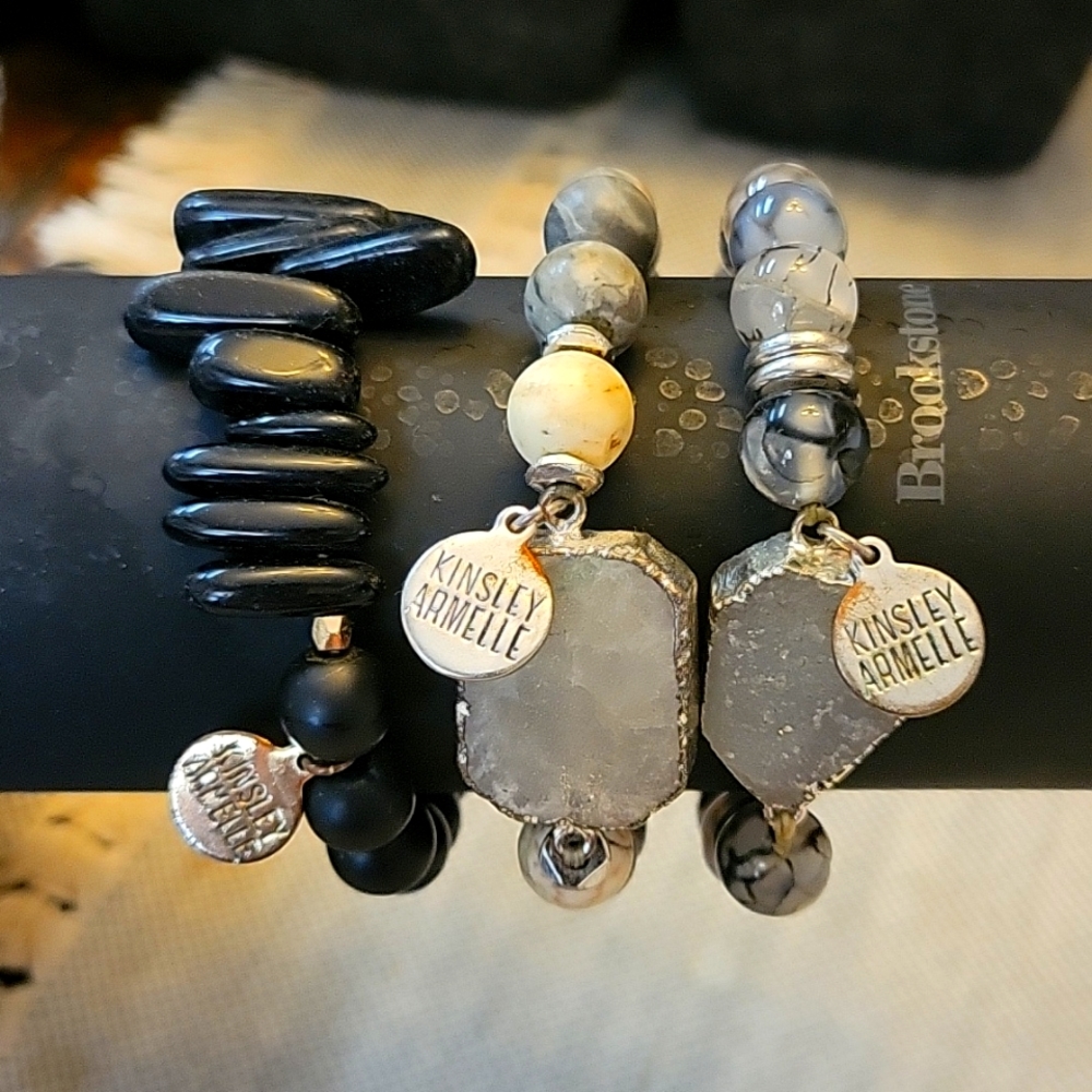 3 gray and black Kinsley Armelle stretch bracelets